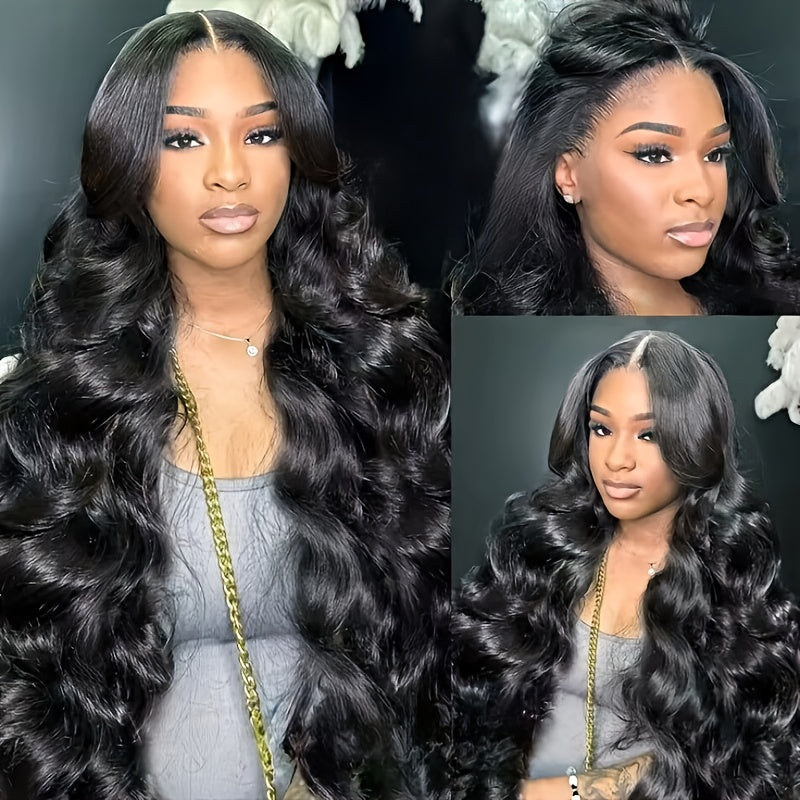 Body Wave Glueless Lace Front Wigs Human Hair Pre Plucked Brazilian 4*4 HD Lace Front Wigs Human Hair with Baby Hair Full Frontal Lace Wigs Human Hair for Women 200% Density Natural Black, Dress Up Hair, Cosplay Wig